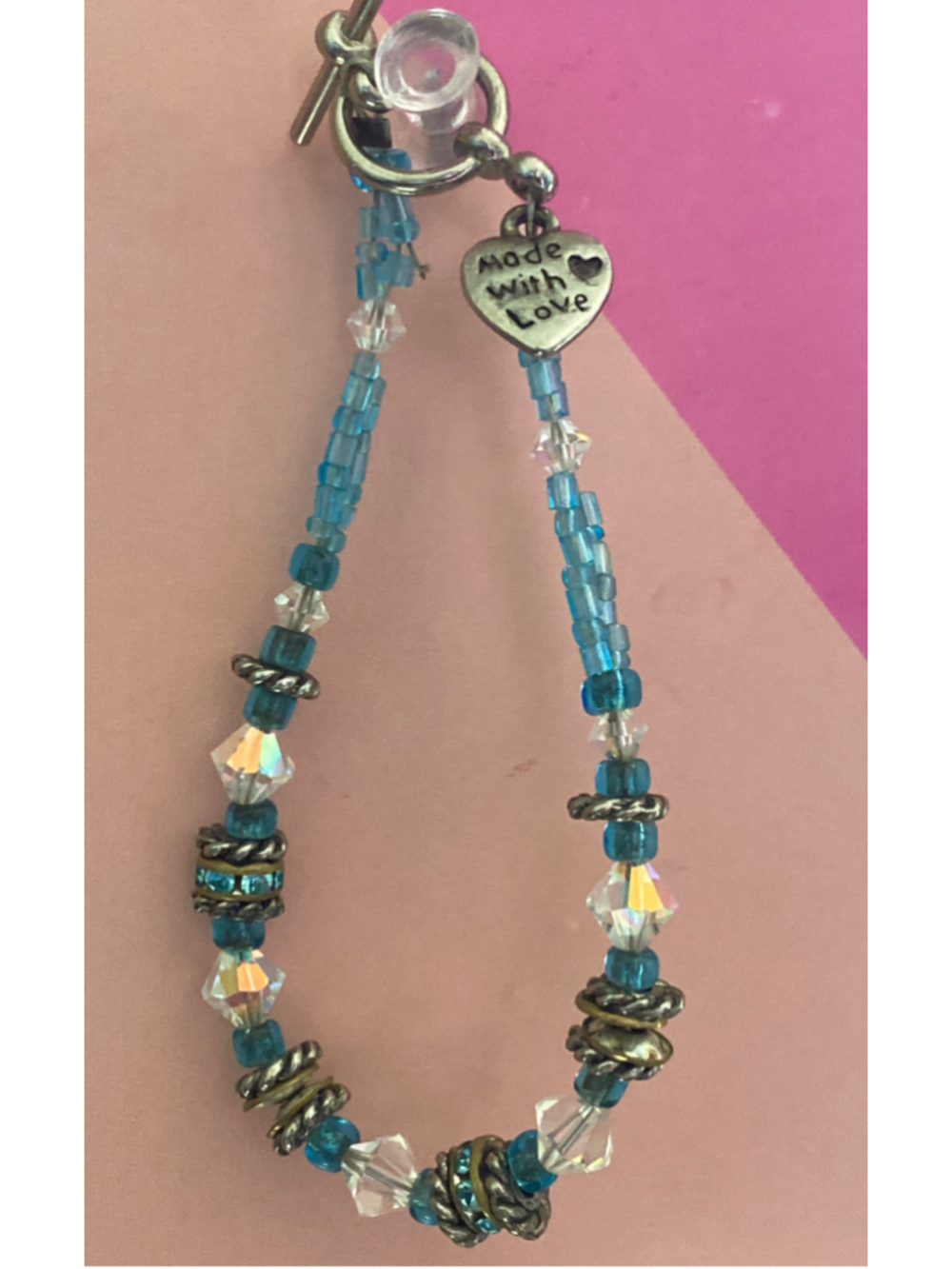Women's Unbranded Beaded Bracelet One Size Blue Silver Made With Love
